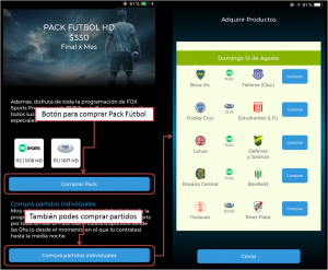 Contratación de Pack Fútbol en la App de Sucursal Virtual