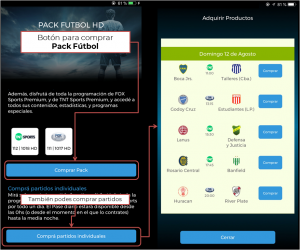 Contratación de Pack Fútbol en la App de Sucursal Virtual