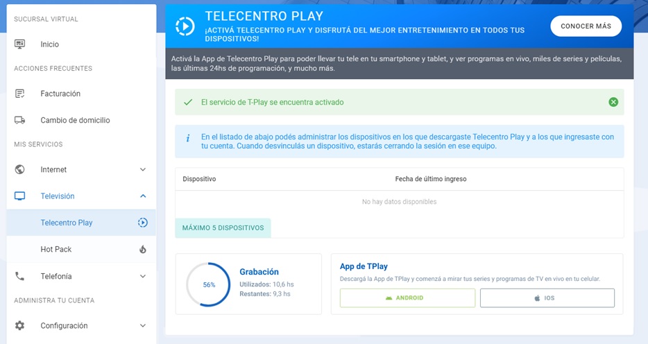 Grabaciones en Telecentro Play